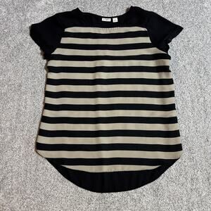 Cato Blouse Women Size Large Chic Minimalist Striped High Low Hem Casual Modern